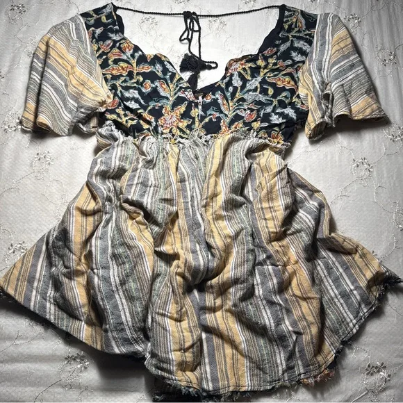 free people bohemian striped floral mini dress – size medium - Picture 4 of 6